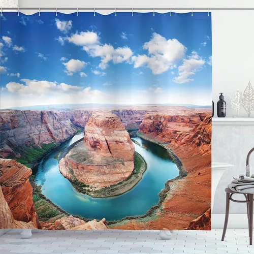 Vista 97 de Ambesonne Cortina de ducha de gaviotas, cielo nublado y gaviota voladora, imagen de meteorología de paisaje nublado, juego de decoración de baño