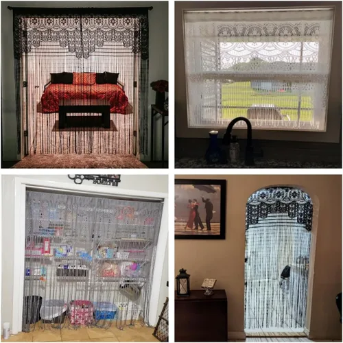 Vista 4 de YaoYue - Cortina de hilos de macramé y encaje para puertas, divisor de espacios, panel de ventana hippie, cortinas para armario y dormitorio