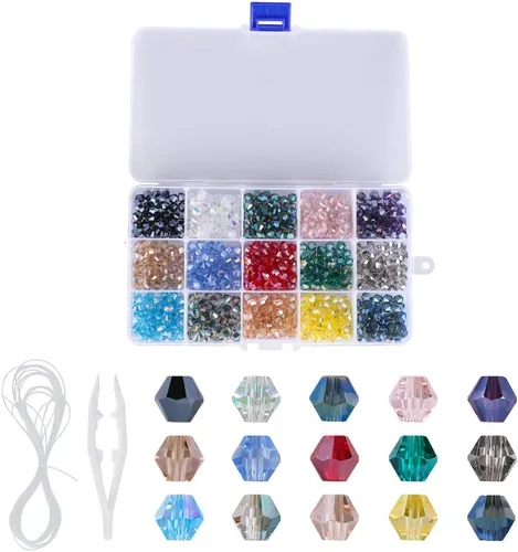 Vista 8 de Cuentas redondas de vidrio de 0.157 in para hacer joyas, color AB, 1500 cuentas espaciadoras de cristal para pulseras, collares, accesorios Cuentas