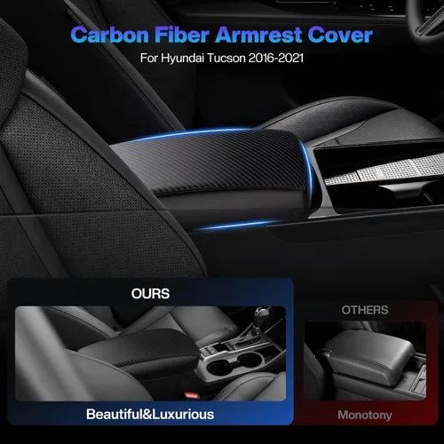 Vista 2 de Autorder Funda de consola central para Hyundai Tucson 2016-2019 2020 2021, accesorios de fibra de carbono, funda impermeable antiarañazos