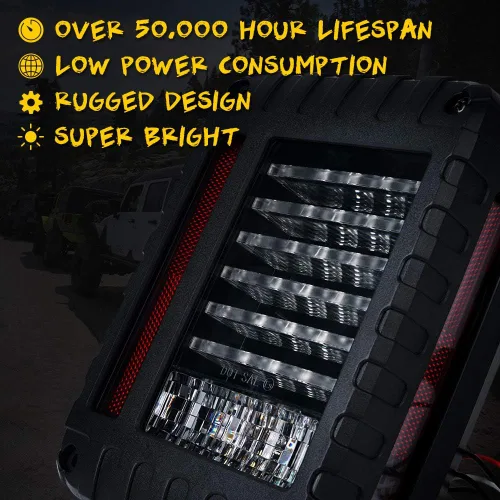 Vista 2 de Luces traseras Xprite con función de señal de giro de freno y luz de reversa, luces LED traseras compatibles con Jeep Wrangler JK JKU 2007-2018