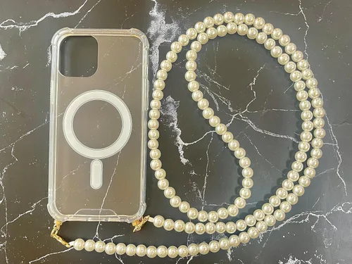 Vista 7 de Aporia - Correa de cadena de perlas de moda para teléfono celular, bolso de mano de repuesto con hebillas de aleación