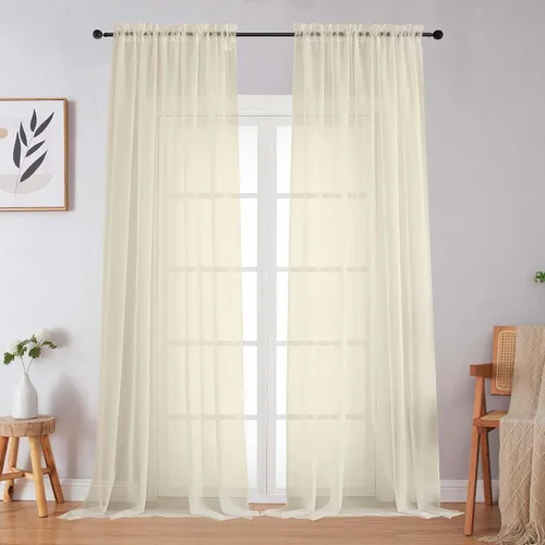 Vista 52 de 2 paneles de cortinas traslúcidas blancas para dormitorio, sala de estar, 96 pulgadas de largo, modernas, suaves, ligeras, con bolsillo para barra