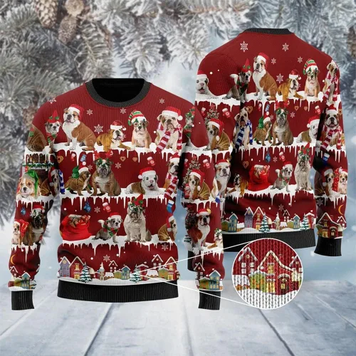 Vista 2 de Suéteres feos de Navidad para hombre suéter de Navidad cuello redondo juego de 24