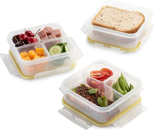 Vista 3 de Almacenador de alimentos para almuerzo Komax Biokips – Separadores para 4 compartimentos de 23 onzas. Recipiente hermético, impermeable, con tapas