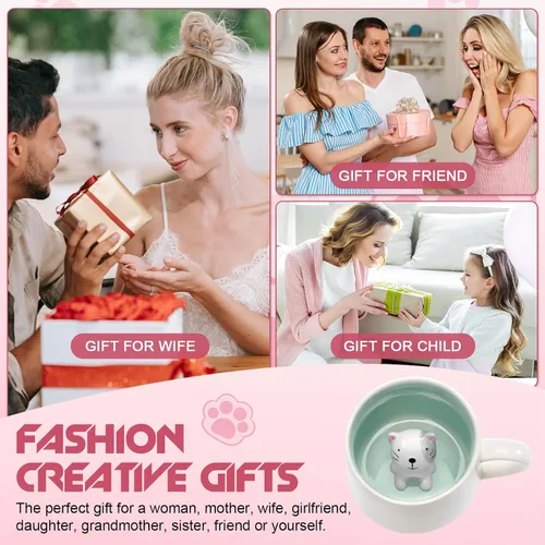 Vista 5 de Lindo Gato en Taza, Taza de Té de Cerámica de Animal 3D, Tazas de Café, Regalos del Día de San Valentín Día de las Madres Pascua Navidad