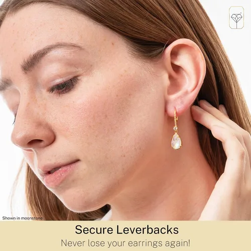 Vista 3 de Aretes colgantes con forma de pera de 6.5 quilates para mujer con oro de 18 quilates sobre plata de ley Aretes de piedra natal con cierre