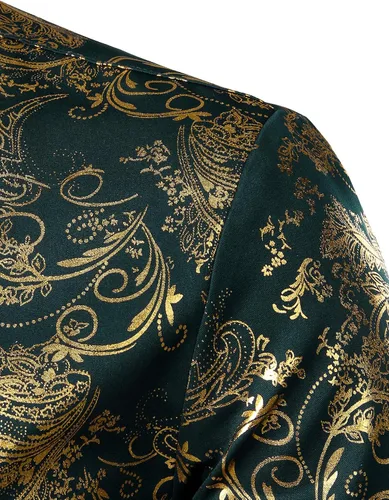 Vista 4 de ZEROYAA - Camisa de lujo para hombre con estampado de cachemira brillante, elegante y ajustada, con botones.