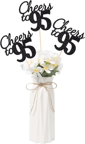 Vista 39 de Gexolenu Cheers to 21, paquete de 10 centros de mesa con purpurina dorada de doble cara para cumpleaños número 21 para mesas, palitos decorativos