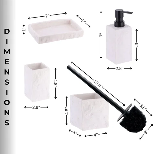 Vista 4 de Colección Stone Effect - Juego de accesorios de baño, color blanco, 4 piezas
