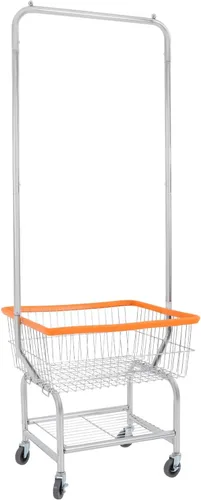 Vista 7 de Carrito de lavandería, Carrito de lavandería de alambre de acero, Cesta de lavandería con ruedas, Cesta de lavandería comercial con bastidor