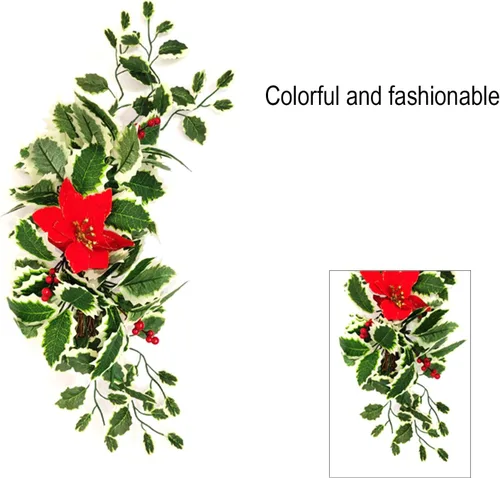 Vista 5 de Ochine Agujas artificiales de pino de invierno, con lazo de cinta y bayas rojas para decoración del hogar