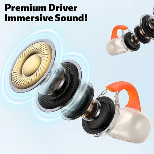 Vista 4 de TOPAUX Auriculares inalámbricos de oreja abierta con clip seguro Auriculares deportivos blancos Conducción ósea ligera Auriculares Bluetooth