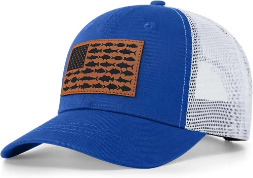 Vista 11 de Sombrero de camionero con bandera de pez estadounidense, regalos de pesca para hombres, sombrero de pesca Snapback perfecto para pesca y uso diario