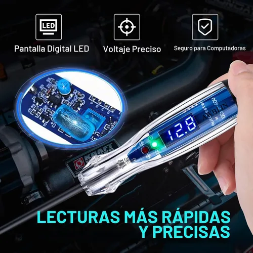 Vista 4 de AWBLIN Luz de Prueba Automotriz 3-60V DC Probador de Circuito LED Digital, Probador de Luz de Servicio Pesado con Voltímetro, Probador de Voltaje