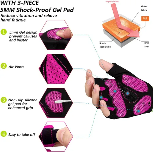 Vista 2 de MOREOK - Guantes para bicicleta de montaña (MTB) y ciclismo de descenso (DH), para hombres, de medio dedo, con almohadilla de gel que absorbe