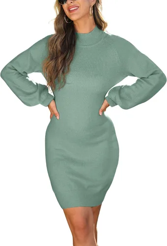 Vista 2 de GRECERELLE Women's Mock Neck Ribbed Long Sleeve Bodycon Pullover Cute Mini Sweater Dress