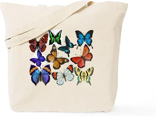 Vista 7 de CafePress Bolso de compras de lona beige natural reutilizable con diseño de mariposas
