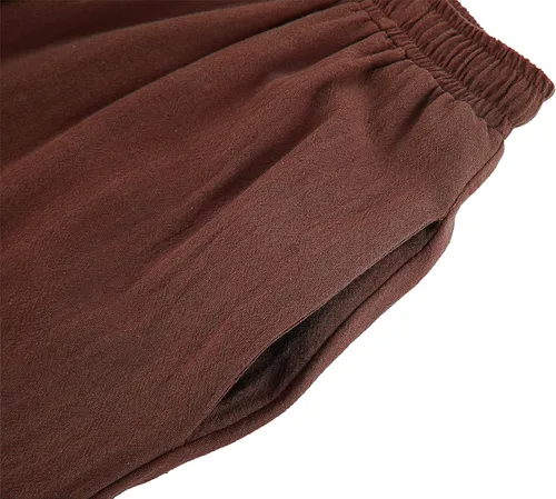 Vista 4 de Pantalones de tobillo medievales para niños y niños, disfraz de pirata vikinga, con cordones y bandas cónicas, pantalones góticos