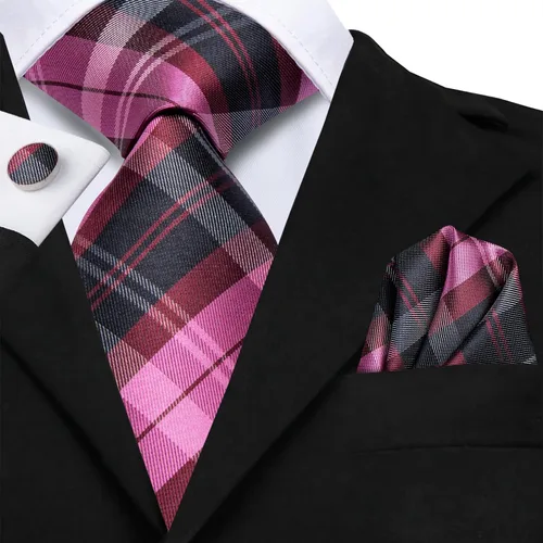Vista 138 de Hi-Tie Corbatas de seda para hombre, diseño de cachemira a rayas, con bolsillo, gemelos cuadrados, conjunto formal de negocios
