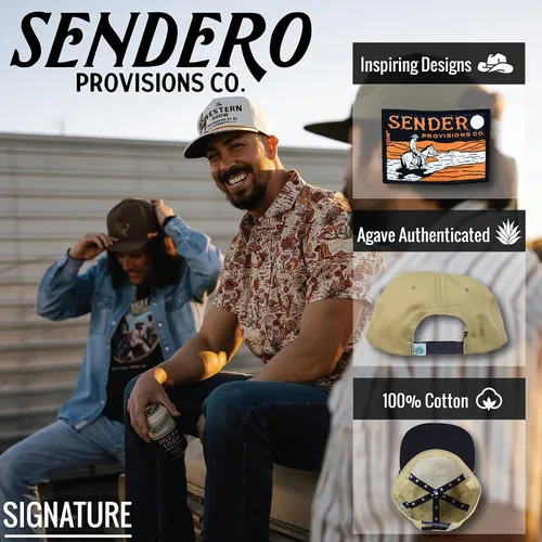 Vista 2 de Sendero Provisions Co. Sombrero de cuerda ajustable al aire libre con parche tejido Lone Rider (marrón claro), Beige Bronceado