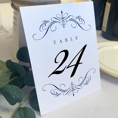 Vista 9 de Classic Flourish - Números de mesa de boda, negro, 1-10, doble cara, tienda de campaña o uso en un soporte, ideal para fiestas y restaurantes