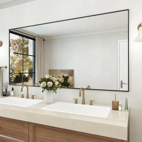 Vista 18 de [Usado] Espejo de baño con marco negro mate, espejo rectangular de tocador de 55 x 30 pulgadas, espejo de pared rectangular grande, antioxidante