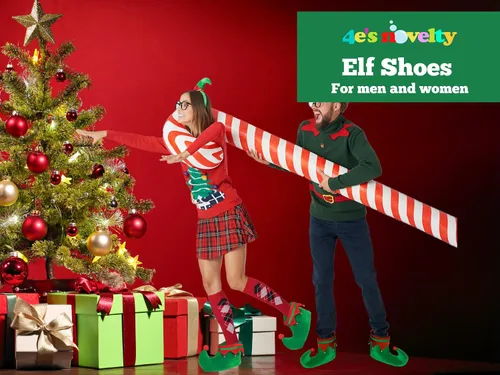 Vista 4 de 4E's Novelty Zapatos de elfo para adultos, hombres y mujeres, pantuflas de elfo de tela de felpa, accesorios de disfraz de elfo de Navidad.