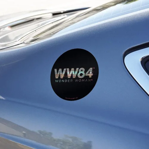 Vista 5 de Wonder Woman 1984 Glitchy 80s Logo Automotive Car Window Locker Circle Bumper Sticker
