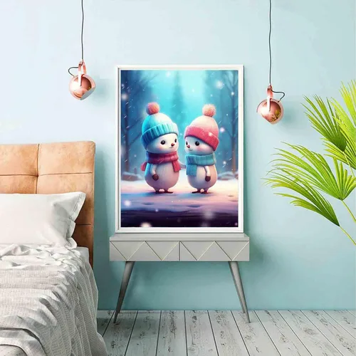 Vista 3 de Reofrey Kits de pintura de diamantes para adultos, muñeco de nieve de Navidad, arte de diamantes de Navidad, taladro completo redondo con diamantes