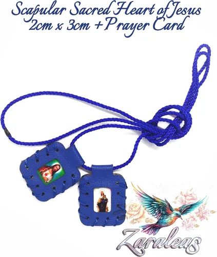 Vista 5 de Zaraleas Escapulario de Cuero del Sagrado Corazón de Jesús, Virgen del Carmen y Guadalupe & San Miguel Arcángel Hecho a mano. 0.8 in x 1.2 in