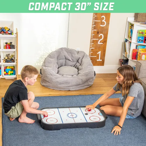 Vista 2 de GoSports Juego de hockey de aire de mesa de 30 pulgadas para niños, mesa de juego portátil, funciona con pilas, color negro