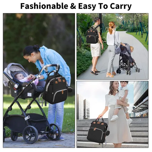 Vista 6 de Mochila para pañales, bolsa de pañales multifuncional para bebés, Negro -, Bolsa de pañales para bebé