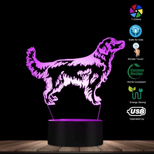 Vista 2 de The Geeky Days 3D Golden Retriever Perro LED Luz de Noche Lámpara de Escritorio para Mascotas Iluminación Decorativa Cachorro Luz Soñoliento Perro