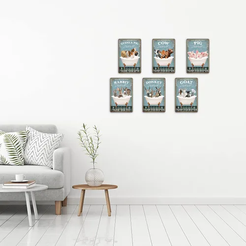 Vista 7 de Divertido letrero de metal para decoración de conejo, póster de arte de pared de baño, decoración retro para el hogar, para amantes de los conejos