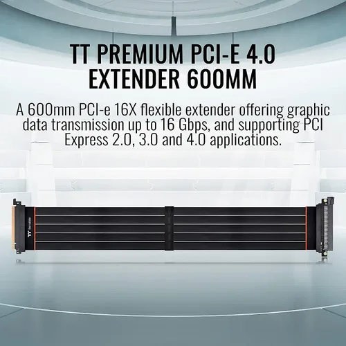 Vista 2 de Thermaltake TT Premium PCI-E 4.0 Alta Velocidad Flexible Extensor Elevador Cable 23.622 in AC-059-CO1OTN-C1