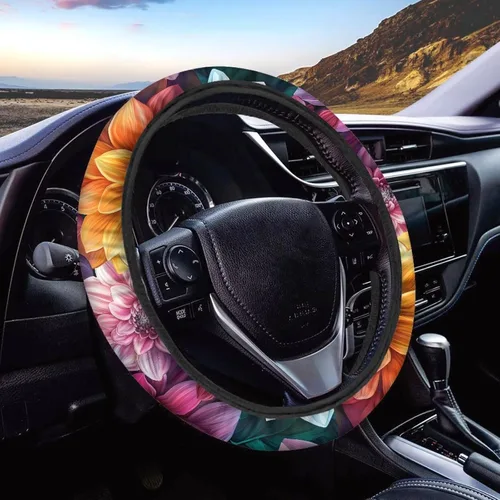 Vista 45 de FOR U DESIGNS Funda de volante con estampado de alpaca, antideslizante, suave, ajuste universal, protector de volante de automóvil de 15 pulgadas
