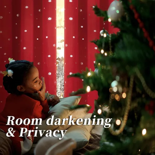 Vista 3 de BGment Cortinas de Navidad para Dormitorio de Niños 63 Pulgadas de Largo - Patrón de Copo de Nieve Decoración de Tratamientos de Ventanas con Ojales