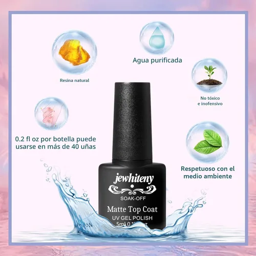 Vista 6 de JEWHITENY Juego de 30 esmaltes de uñas de 27 colores, verde, azul, rosa, naranja, Gitter Sock Off Gel Polish con capa base superior mate y brillante