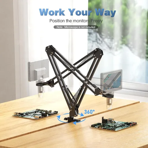 Vista 4 de Hayve Soporte de brazo para microscopio, soporte de metal ajustable con abrazadera y base de ojales, soporte de microscopio de moneda, compatible