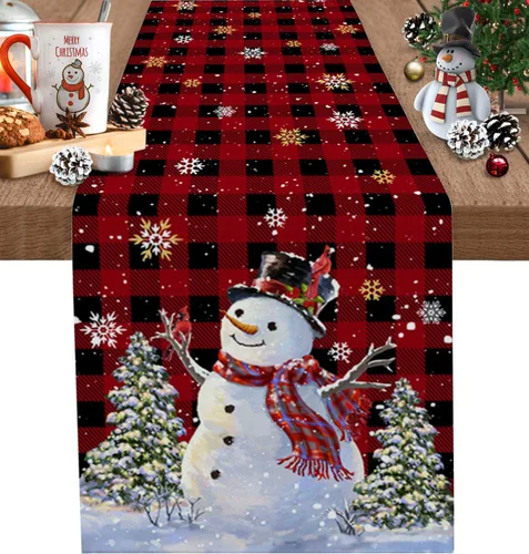 Vista 13 de Juego de 4 manteles individuales de árbol de Navidad, mantel rojo para decoración de mesa de comedor, manteles lavables de lino de algodón a cuadros