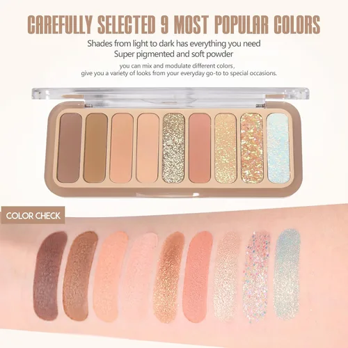 Vista 3 de Paleta de sombras de ojos, altamente pigmentada, con purpurina coreana, paleta de sombras de ojos mate a brillante con 3 pinceles de sombra de ojos