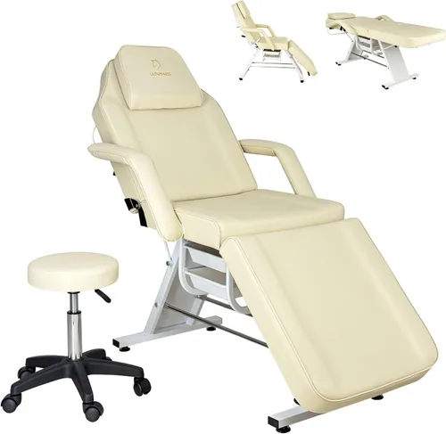 Vista 17 de Silla facial, silla de tatuaje de 73 pulgadas para cliente, mesa de masaje ajustable de 3 secciones con taburete, camas de belleza multiusos