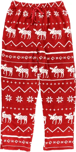 Vista 3 de Lazy One Pantalones de pijama de forro polar para hombre, pantalones de pijama nórdicos para hombre, Pantalones de pijama de alce nórdico