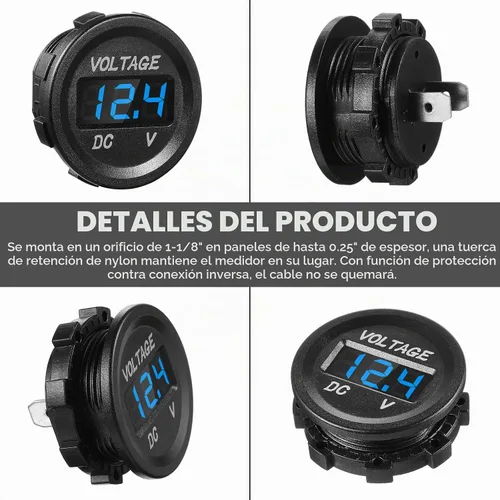 Vista 3 de Frienda Medidor de voltaje de automóvil de 12 V CC, pantalla LED, voltímetro digital de panel redondo, voltímetro compatible con vehículos Azul