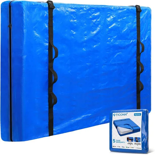Vista 34 de TICONN Bolsas para colchón para mudanza, bolsa de almacenamiento de servicio pesado para colchón Full XL con asa perimetral y hebillas ajustables