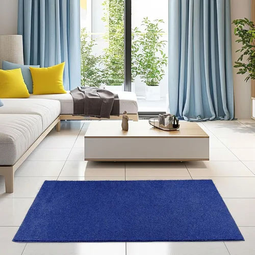 Vista 2 de Ambiant Alfombras de color sólido aptas para mascotas, color azul neón, hexagonal de 2 pies, para interiores, resistentes a las manchas, perfectas