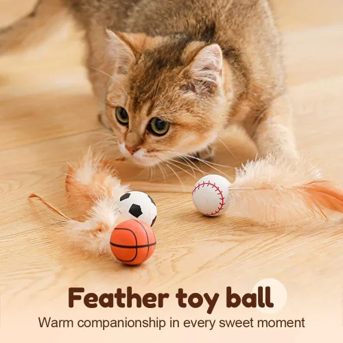 Vista 6 de Juguetes interactivos de bolas de plumas para gatos, nuevas bolas elásticas para gatos de interior, juguetes de ejercicio rodantes con plumas