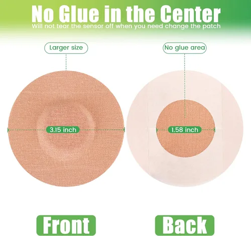 Vista 4 de 40 cubiertas de sensor para libre 2/3 parches adhesivos-Cinta CGM impermeable, sin pegamento en el centro, color bronceado y de larga duración