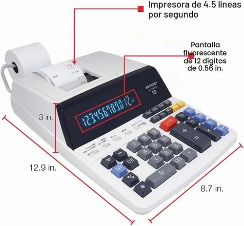 Vista 2 de Sharp EL-1197PIII Calculadora de impresión a color de alta resistencia con reloj y calendario